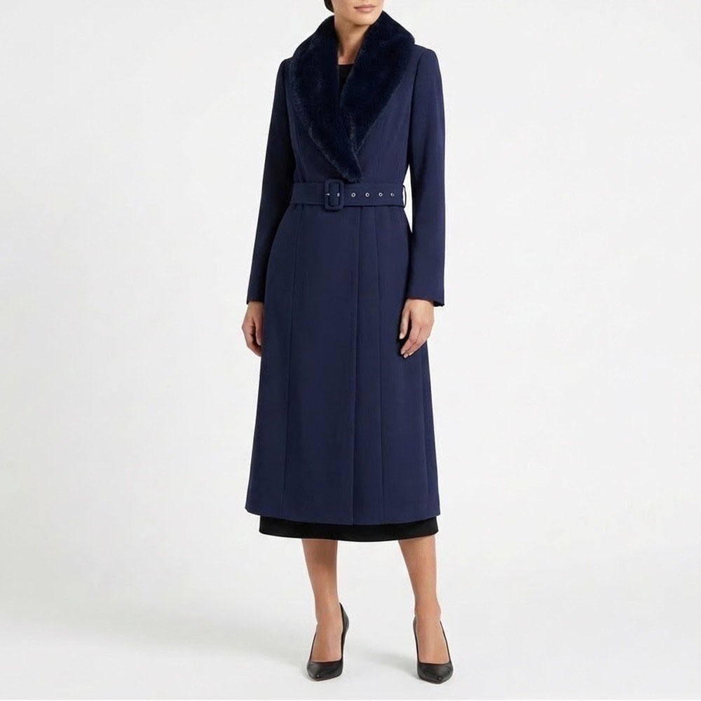 Naked Wardrobe The Statement Trench Coat Womens XL Navy Stretch Long Sleeve
